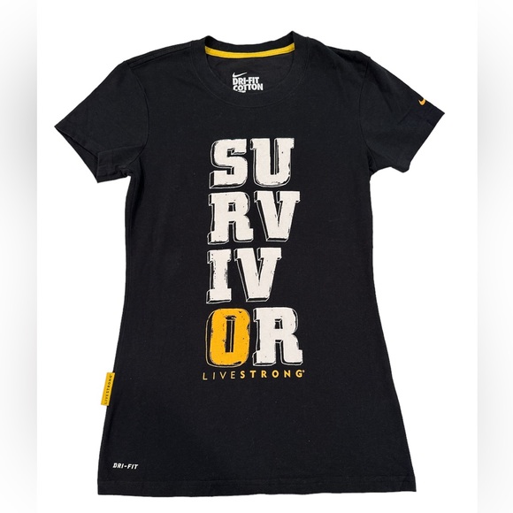 Nike Dri Fort Cotton Tee survivor live strong T-shirt black white women’s XS - Picture 1 of 6